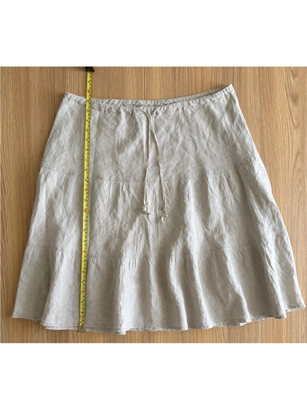 Allen Allen Tiered Linen Skirt XL Beige Drawstring Waist Neutral Prairie Cottage - Picture 5 of 7